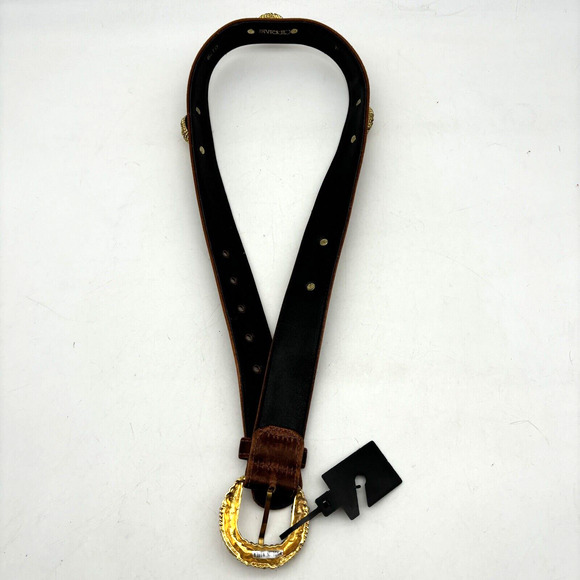 NEW Vintage 80s Cipriani 0179 Brown Satin Gold Filigree Gemstone Waist Belt M 30 main image 4